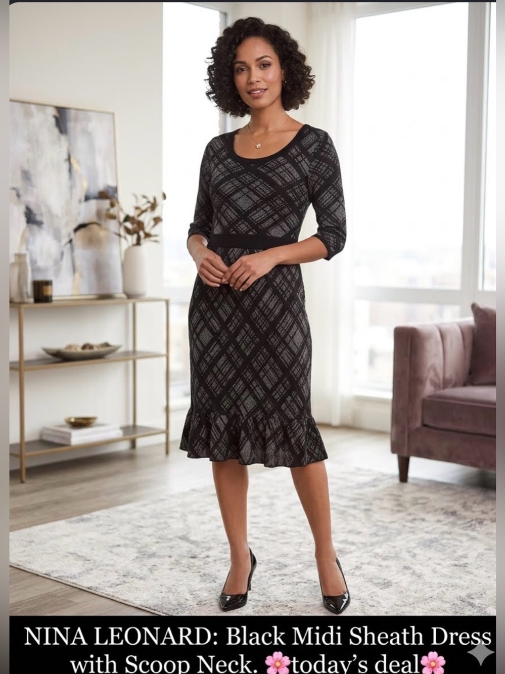 Nina Leonard Black Midi Sheath Dress with Scoop Neck. 🌸today’s deal🌸